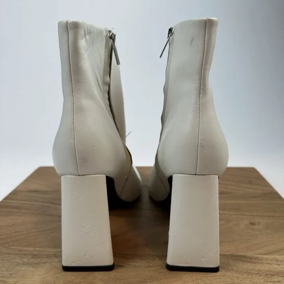 New Womens Marc Fisher LTD Codyy White Leather Flared Heel Ankle Boots Size 11 M - Picture 4 of 10